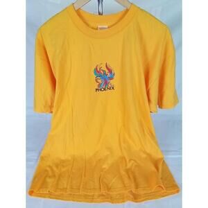 Phoenix Colorful Bird Embroidery Logo Mens Yellow Xl Shirt 100Cotton
